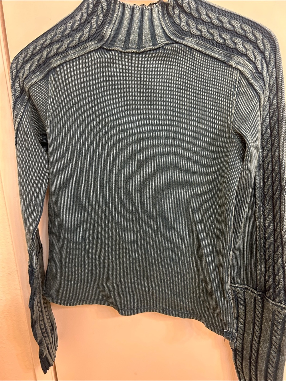 FP Movement by Free People Washed Denim-Blue Ribbed Crew Sweater